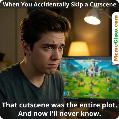Accidental cutscene skip during game meme