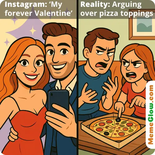 Couples online vs real life valentines day meme