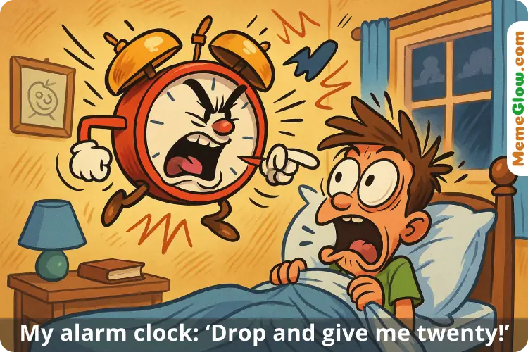 Good morning meme: alarm clock drill sergeant