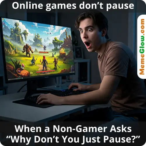 Online game pause funny meme for gamers