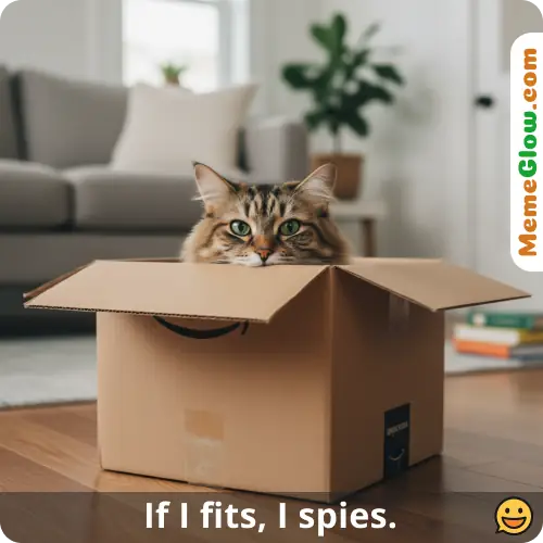 suspicious cat in a box meme