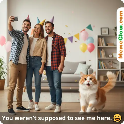 cat photobomb birthday meme