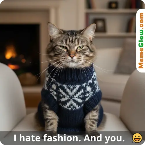 grouchy cat in sweater meme