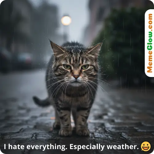 grumpy cat rainy weather meme